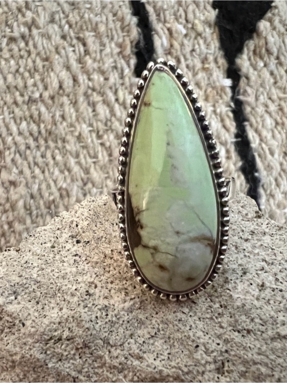 ❤️ Variscite Large Teardrop 925 Navajo Statement 3.3mm Band Ring 8.25 Gm Unisex